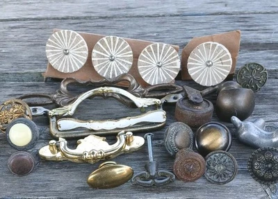 Lot Of Vintage Ceramic Wood Brass etc Drawer Pulls Knobs Lot As Pictured - Image 1 of 4
