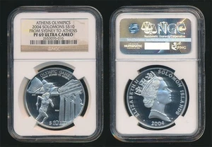 Solomon Islands: 2004 $10 Silver Olympics Sydney to Athens NGC PF 69 Ultra Cameo - Picture 1 of 1