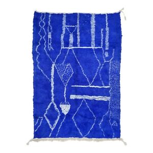 Beni Ourain Moroccan Handmade Rug 5'4''x8'  Abstract Berber Blue Wool Tribal Rug