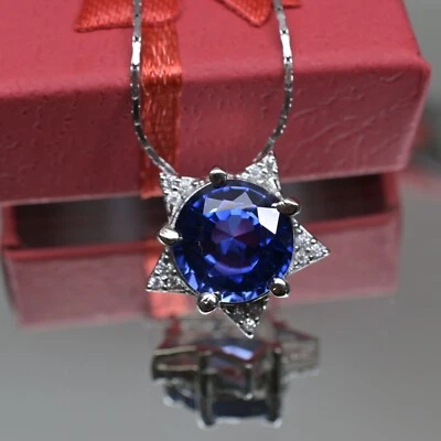 Colgante Zafiro Azul Redondo Natural Certificado 24 Ct - Diseño Estrella en Plata 925 Foto 1 de 4