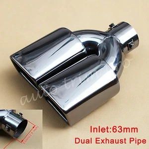 Universal 63mm 2.5 inch Tail Muffler Rear Pipe Exhaust Silencer Tip Dual Outlet - Picture 1 of 9