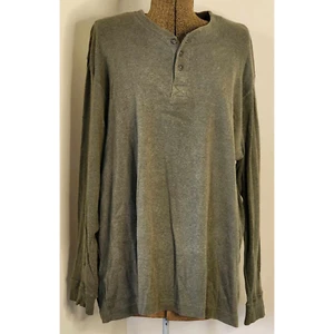 Basic Edition Green Quarter Button Long Sleeve Shirt Men's Large Ribbed - Picture 1 of 8
