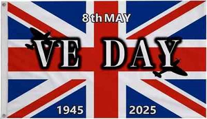 VE Day Victory in Europe 80th Anniversary Union Jack Polyester 5'x3' Flag - Picture 1 of 5