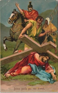VTG UNPOSTED RELIGIOUS POSTCARD - JESUS FALLS FOR THE THIRD TIME - Picture 1 of 2