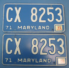 1972 Maryland License Plates matched pair nice high quality originals