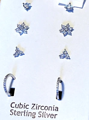 Pendientes de plata de ley circonita cúbica conjunto de aro Huggie flor/copo de nieve/grupo 925 Foto 1 de 4