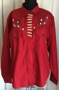 Forage Country Red Southwestern Button Front Long Sleeve Shirt Women’s M - Picture 1 of 9