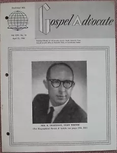 1966 GOSPEL ADVOCATE ~ NEIL R. LIGHTOOT ~ CHURCH OF CHRIST ~ VG - Imagen 1 de 2