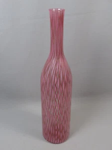Vintage MCM Fratelli Toso Murano Pink Stripe Glass Decanter Genie Bottle Ermanno - Picture 1 of 12