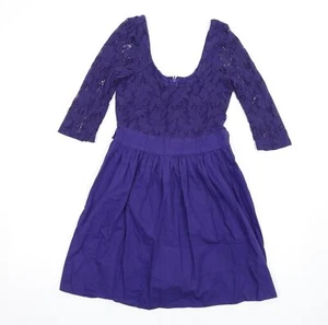 Topshop Womens Purple Cotton Blend Fit & Flare Size 10 Scoop Neck - Picture 1 of 10
