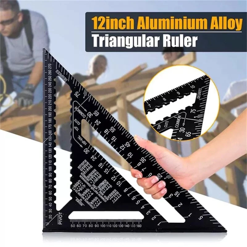 7" 12" Triangle Ruler Metric Aluminum Alloy Angle Measuring Woodworking Tool AU