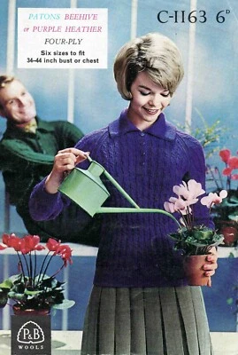 Man Lady Sweater Size 87 to 112cm (34 to 44 in) - Patons 1163 - Vintage Print - Image 1 of 2