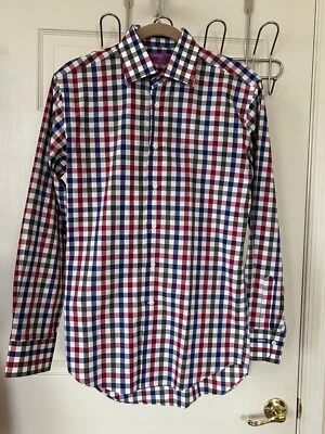Lorenzo Uomo Blue /Red/Black White/ Striped Trim Fit Shirt Size 15 34/35 - Image 1 of 4