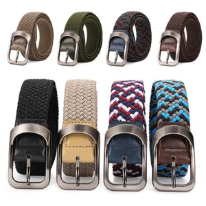 Men Women Elastic Woven Belt Braided Stretch Waist Belt Alloy Buckle Punch-Free - Picture 1 of 20
