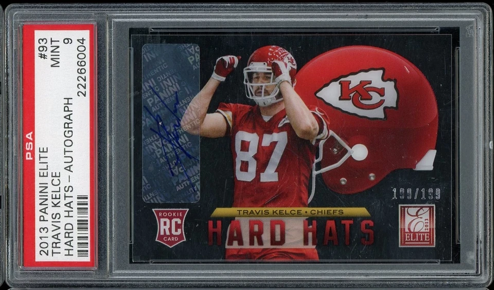 2013 Panini Elite Hard Hats Football #93 Travis Kelce Autograph 199/199 PSA 9 - Image 1 of 2