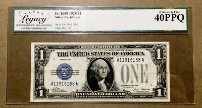 1928 $1 SILVER CERTIFICATE FUNNY BACK [] AA Block[] FR 1600 [] PPQ [] A11915158A - Image 1 of 3