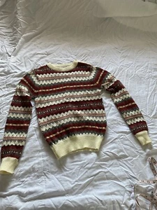 vintage 1970s womens maroon creme gray Point East acrylic sweater sz sm - Picture 1 of 6