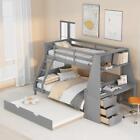 Harper + Bright Designs Bunk Bed Twin-Over-Full Wood w/ Built-in Desk + Trundle