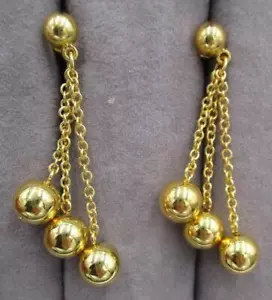 Vintage NEW Avon Gold Tone Chain Bead Cluster Dangle 1.75" Pierced Earrings - Picture 1 of 1