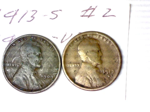 1913 S & 1909 VDB LINCOLN WHEAT CENT LOT # 2 Cover