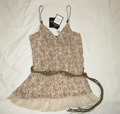 Camisa Top Mujer Junior Correa Espagueti XL Brillante Floral Rosa Marrón Boho Gitana Foto 1 de 4