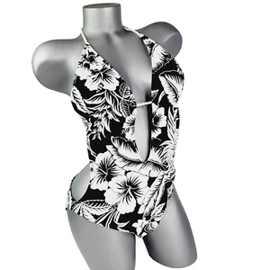 Ralph Lauren Black White Swimsuit Monokini Floral Womens Size 12 - Picture 1 of 10