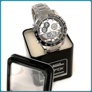 orologio uomo da polso analogico digitale quarzo con cinturino acciaio quadrante - Foto 1 di 7