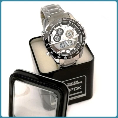 orologio uomo da polso analogico digitale quarzo con cinturino acciaio quadrante - Immagine 1 di 4