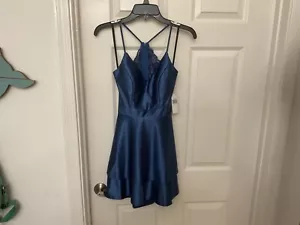 Prom Dress Spaghetti Strap V Neck Glitter Shine Lace Back Size 3-4 Blue - Picture 1 of 11