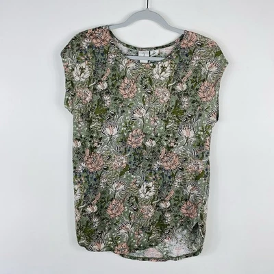 Joie Size Medium Floral Print 100% Linen T-Shirt Top Green - Image 1 of 4