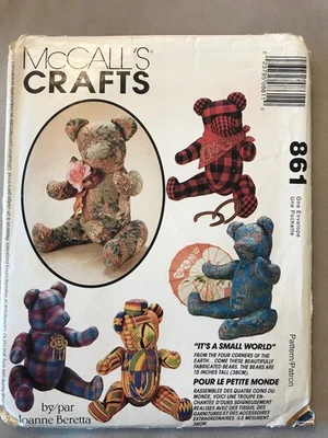 McCall's Crafts #861 Joanne Beretta Teddy Bear Sew Pattern UNCUT COMPLETE 1993 - Image 1 of 4