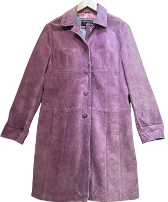 Chaqueta Abrigo Cárdigan Bernardo Mujer Gamuza Cuero Manga Larga Talla L Púrpura Foto 1 de 4