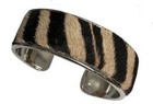 GENUINE ZEBRA HIDE CHANNEL CUFF BRACELET BANGLE - 3 Widths - Gold or Silver NEW