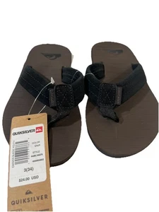 Quiksilver Kinder Jugend Größe 3 (34) Carver Wildleder Leder Flip Flops schwarz/braun - Bild 1 von 5