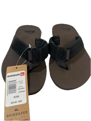 Quiksilver Kids Youth Size 3 (34) Carver Suede Leather Flip Flops Black/Brown - Image 1 of 4