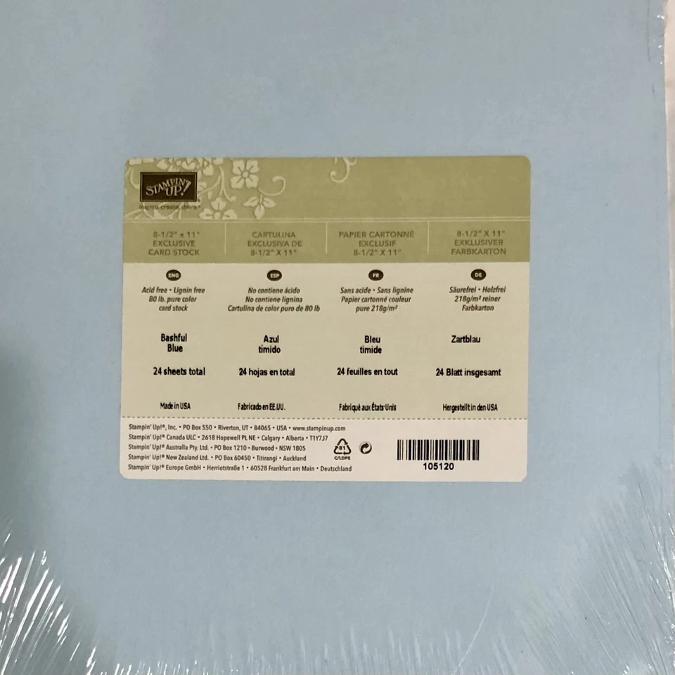 Stampin Up BASHFUL BLUE Cardstock 8 1/2 x 11 - 24 Sheets - Retired - Image 1 of 1