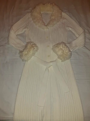 CHAQUETA DE PUNTO CÁRDIGAN ACANALADO CON CINTURÓN DE PIEL LARGA BLANCA PARA MUJER TALLA TOPSHOP UK 10 EU38 Foto 1 de 4