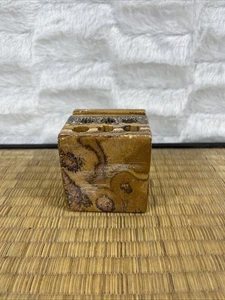 Portapenne vintage in marmo onice porta lettere cubo scrivania decorazione artigianale MCM - Foto 1 di 7