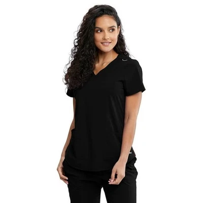 Motion By Barco MOT001 Women's 3 Pocket V-Neck Rib Knit Inset Scrub Small Black - Image 1 of 4