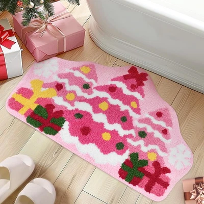 Alfombra de baño rosa de Navidad árbol de Navidad alfombra de baño antideslizante alfombra de piso para baño... Foto 1 de 4