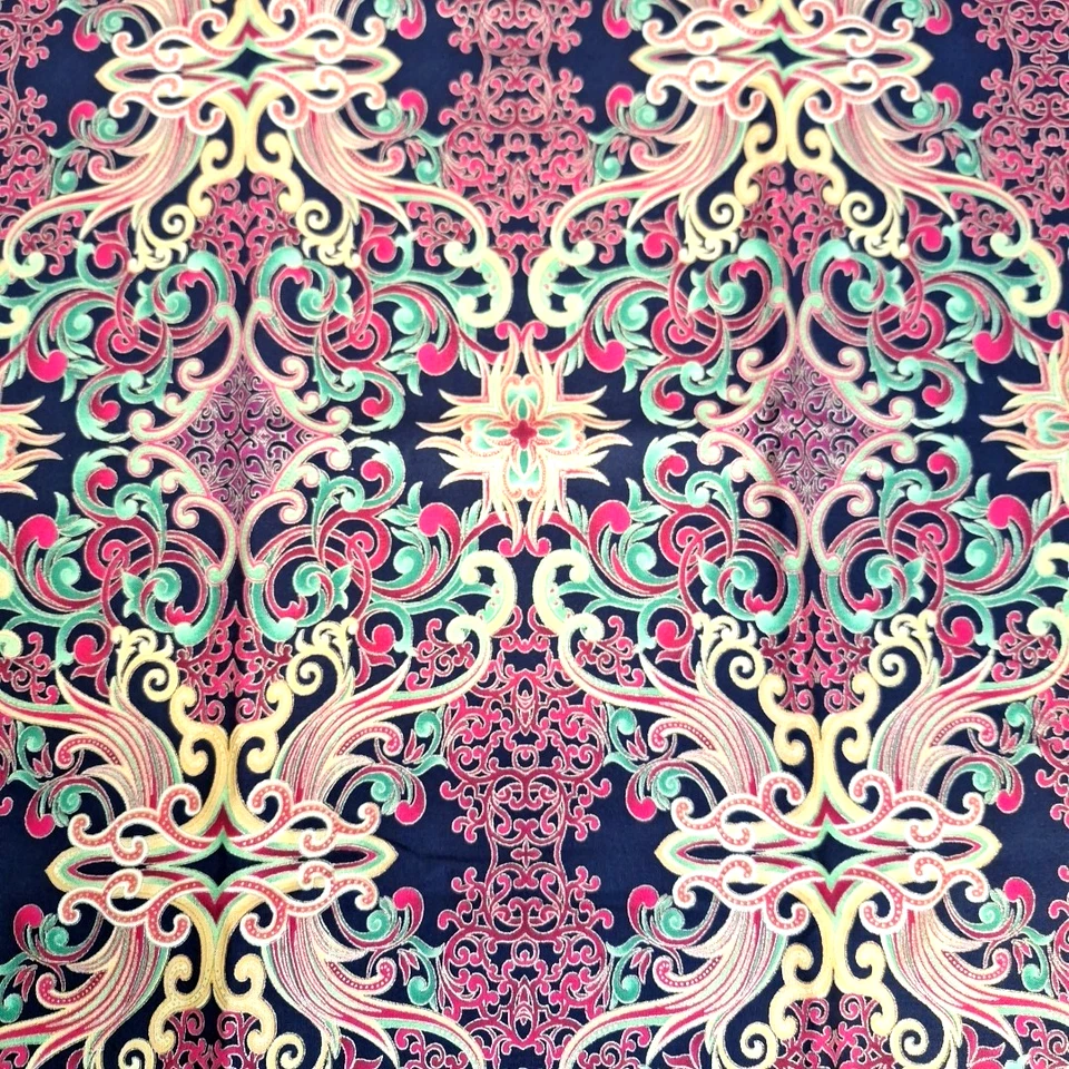 Peace & Joy Paula Nadelstem Benartex Cotton Fabric Red Black Yellow Green 1 yard - Image 1 of 2