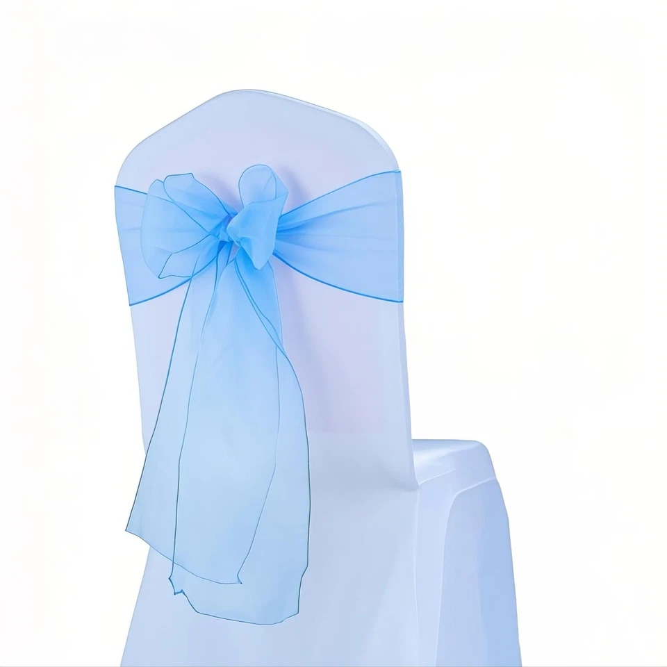 50 arcos de cadeira azul organza bebê para casamento 7x108 polegadas fio de cristal transparente C... - Imagem 1 de 4