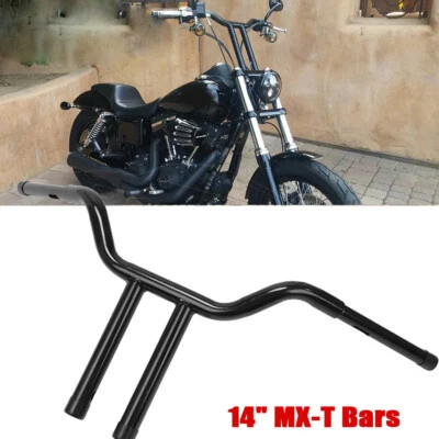 Manillar de barra en T de arrastre de elevación de 14" 1-1/4" grasa para Harley Sportster Dyna Softail FLS Foto 1 de 4
