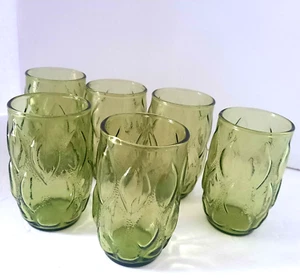 Anchor Hocking Madrid Juice Glasses 6 oz Avocado Green 5.5" Tall Set of 6 VTG - Picture 1 of 2