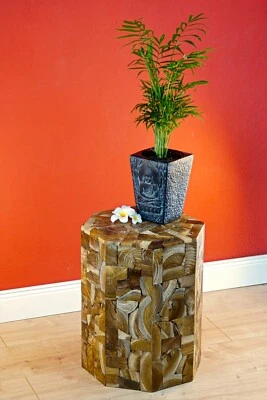 Tavolino In Teak Massiccio 42 Cm Unico Naturale Hocker Decorativo - Bild 1 von 4