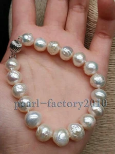 BRACCIALE BAROCCO NATURALE 10-11MM MARE DEL SUD PERLE AUTENTICHE CHIUSURA ORO BIANCO - Foto 1 di 3