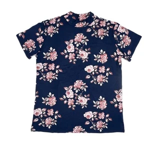 MEDIUM RUTH LuLaRoe ~ ROSE FLORAL ON NAVY BLUE ~ Mock Neck Top; Sizes 8-10 - Picture 1 of 6