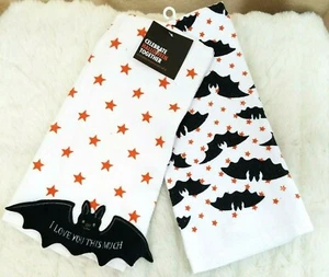 Kitchen Towel 2pc Set Halloween Bat Wing I Love You This Much 16.5 x 26 - Picture 1 of 4