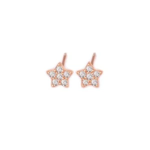 Orecchini A Stella In Argento Sterling Paved CZ - 7mm Oro Rosa - Foto 1 di 7