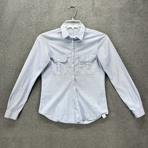 Aglini Hemd Damen groß blau weiß gestreift Button Down Slim 100% Baumwolle Taschen - Bild 1 von 16